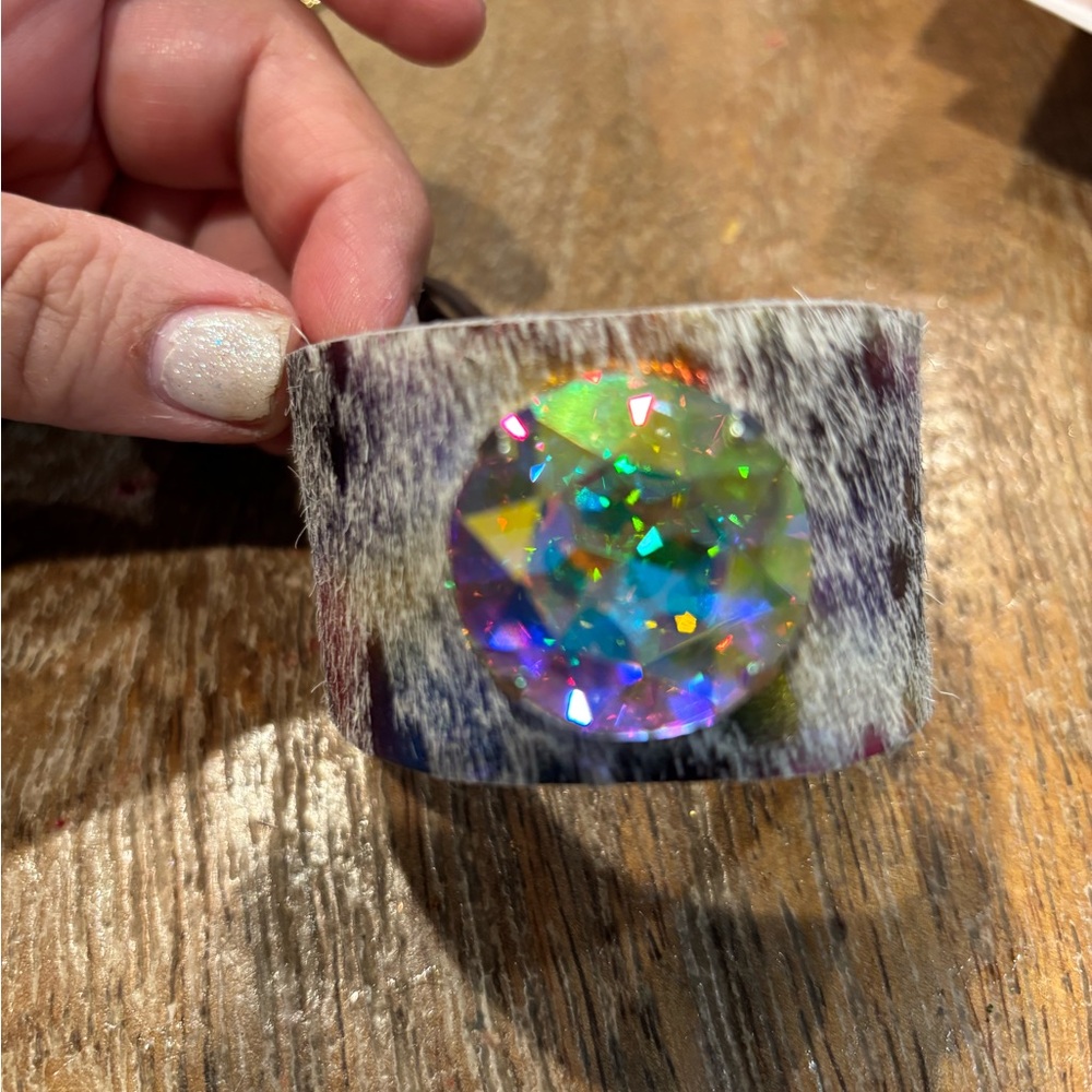 Stunning Cowhide Adjustable Cuff Bracelet With La… - image 3